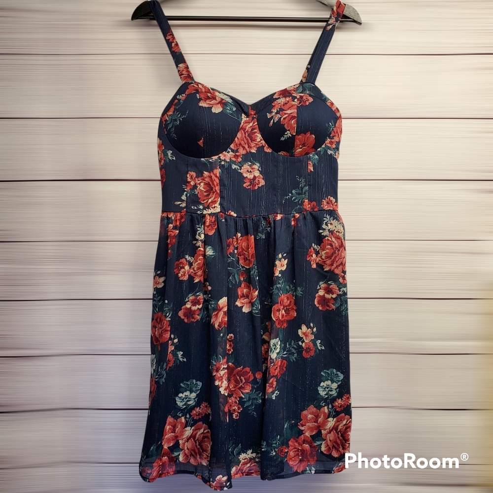 Xhilaration Sleeveless Blue Floral Sparkly Mini Dress Size M NWOT